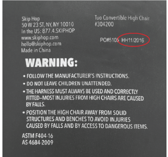 Location of the date code on the back of the chair.